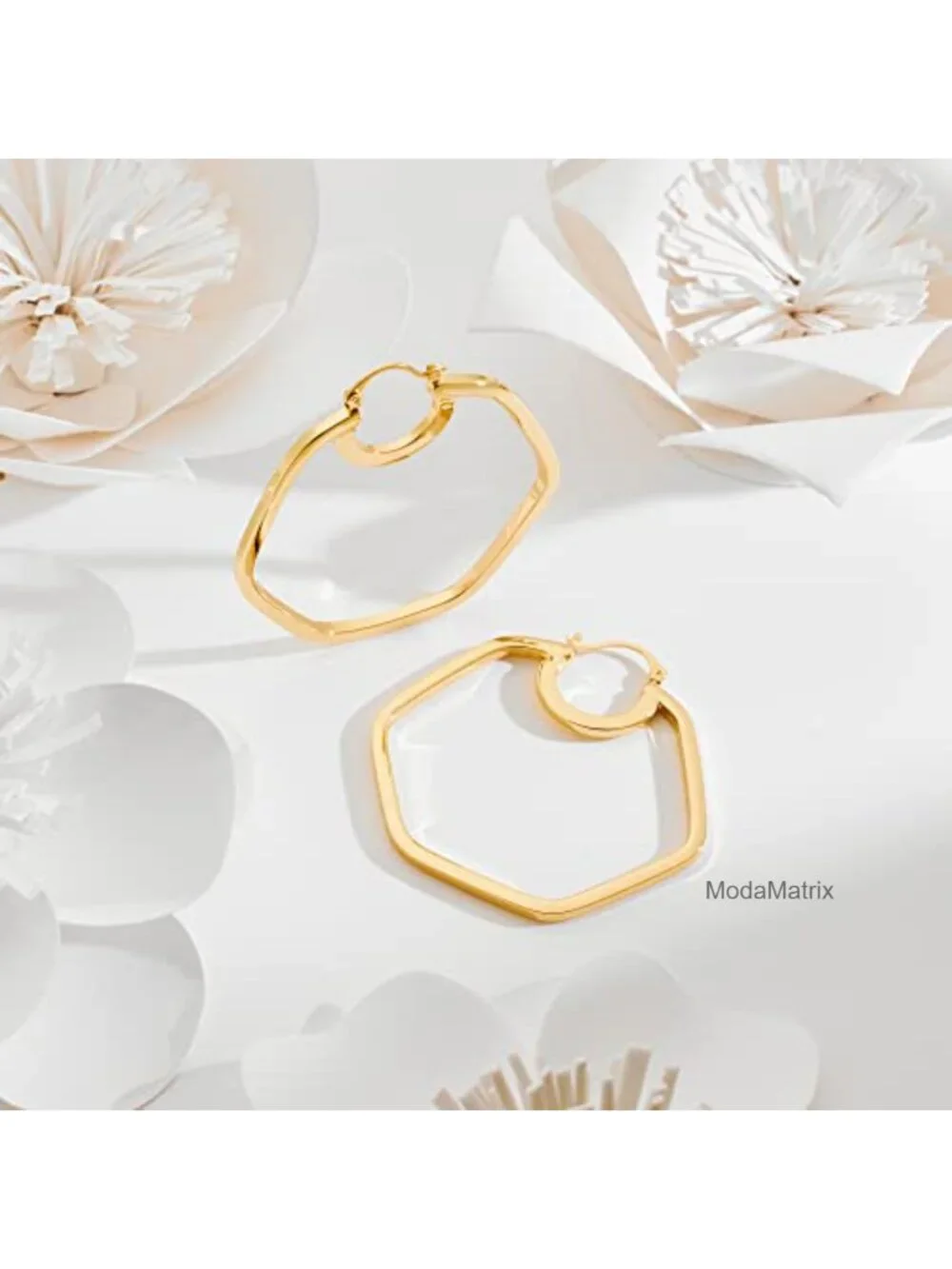 Large Chunky Hoop Earrings Y2K 90s 80s Geometric Brass Hexagon Statement Jewelry